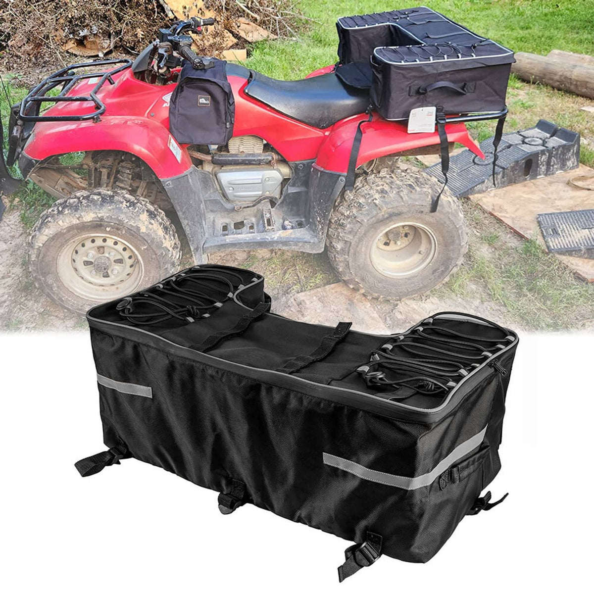 Bethesda Industrial Removable Large ATV Rear Seat Bag Storage Bags Frame Rack Bag w/Cushion Black