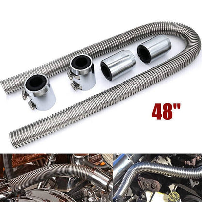 Bethesda Industrial Universal 48" Stainless Steel Radiator Flexible Coolant Water Hose W/ Caps Kit