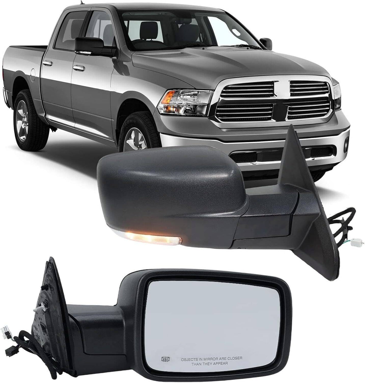 Bethesda Industrial Fits 2013-2019 Ram 1500 Power Folding Right Side Mirror Black Cover w/ Signal
