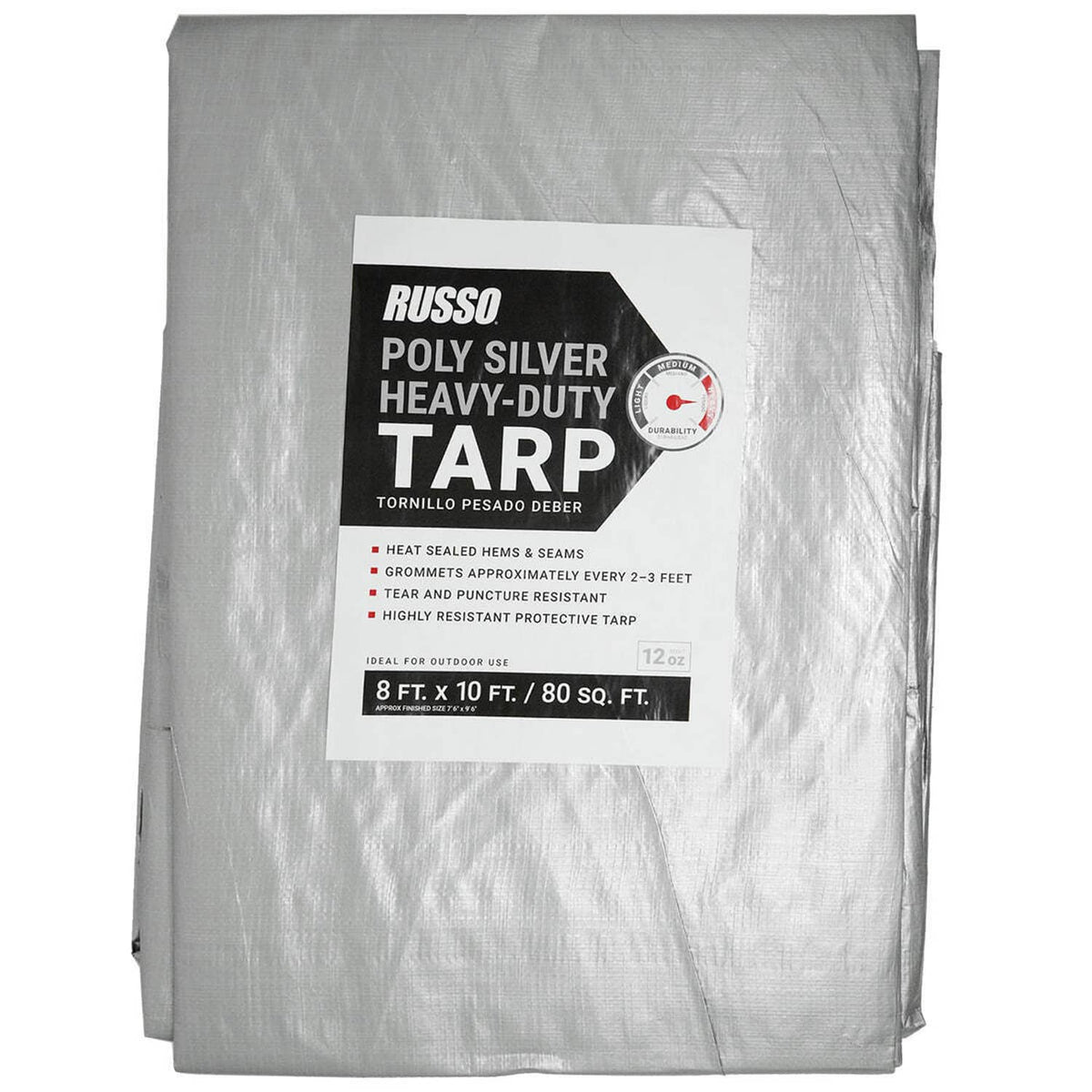 Bethesda Industrial 8 X 10 Heavy Duty Poly Weather Resistant Reinforced Silver Tarp