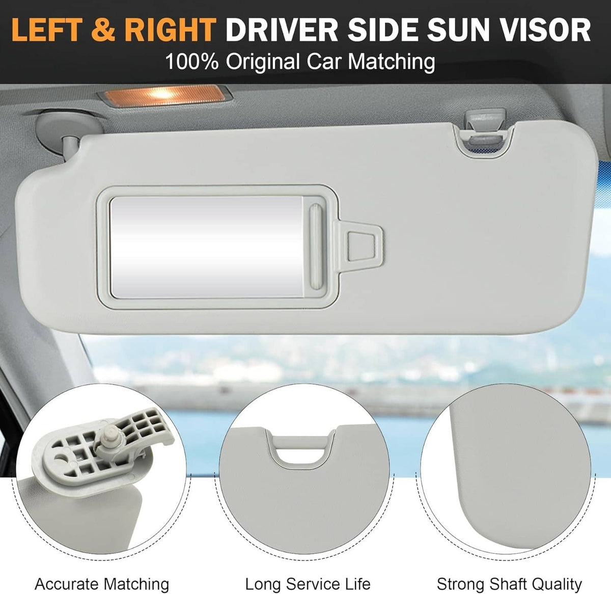 Bethesda Industrial 2Pcs Driver & Passenger Gray Sun Visor w/ Mirror for 2017-2019 Hyundai Elantra