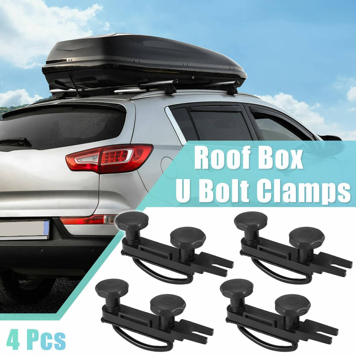 Bethesda Industrial 4Pcs Roof Box U-Bolt Clamps Cargo Carrier Roof Rack Bracket Van Mounting Black