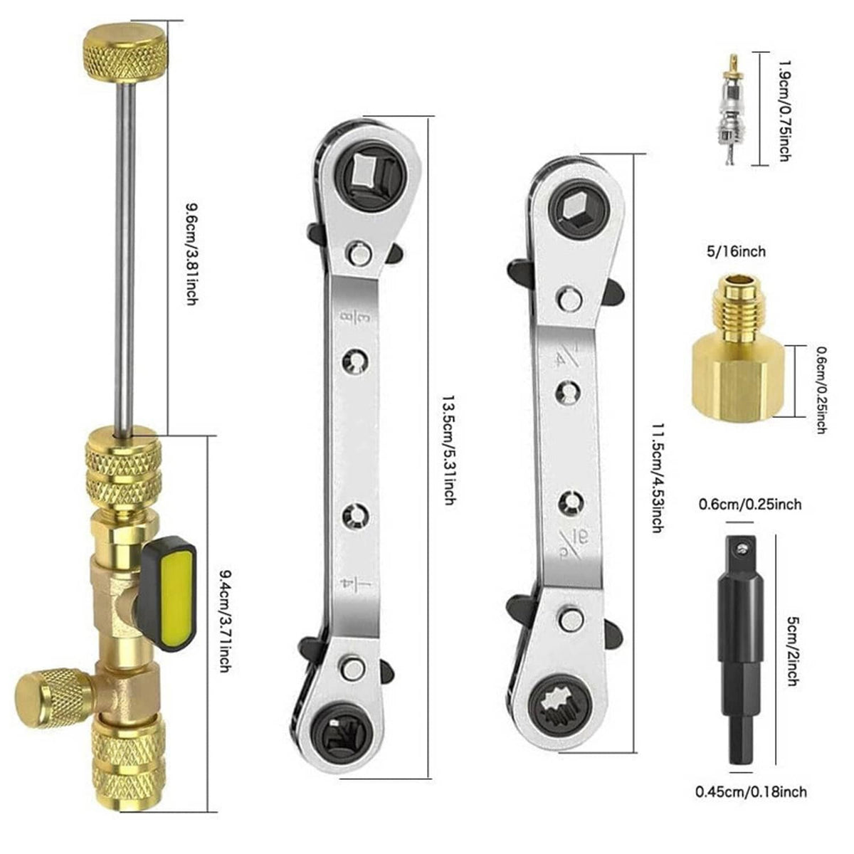 Bethesda Industrial Valve Core Remover Installer Tool & HVAC Service Wrench with Hex Bit Adapter Kit