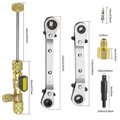Bethesda Industrial Valve Core Remover Installer Tool & HVAC Service Wrench with Hex Bit Adapter Kit