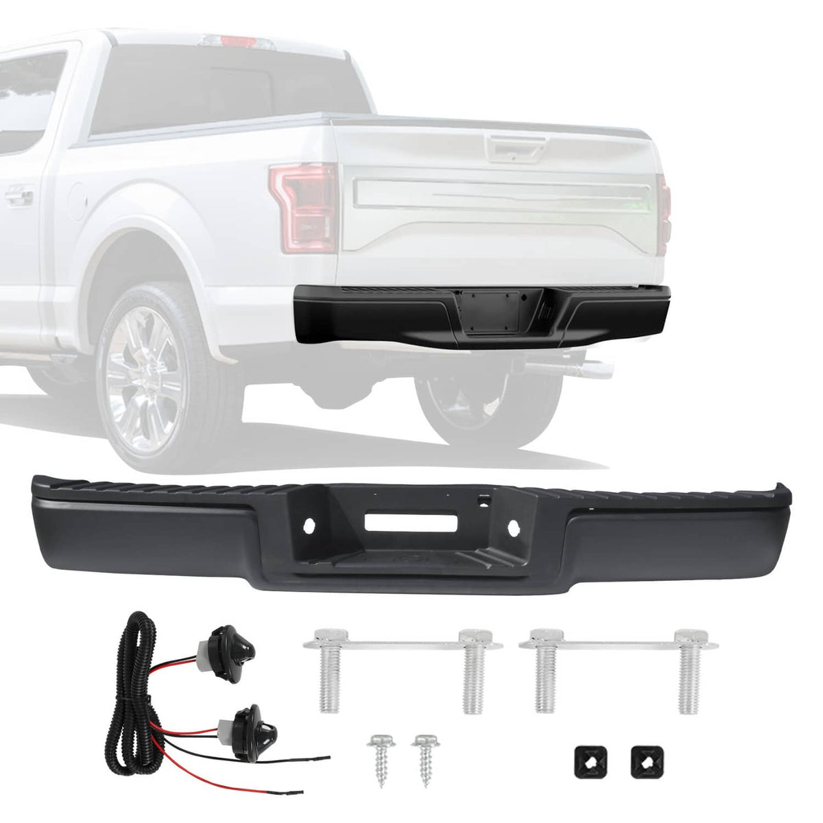 Bethesda Industrial Black Rear Setp Bumper w/LED Light for 2004-2006 Ford F150 w/o Sensor Hole New