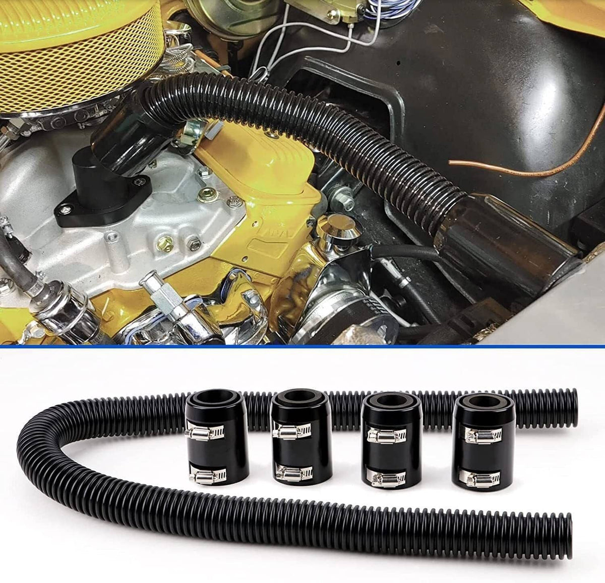 Bethesda Industrial Universal 36'' Stainless Steel Radiator Flexible Coolant Water Hose Kit w/4 Caps