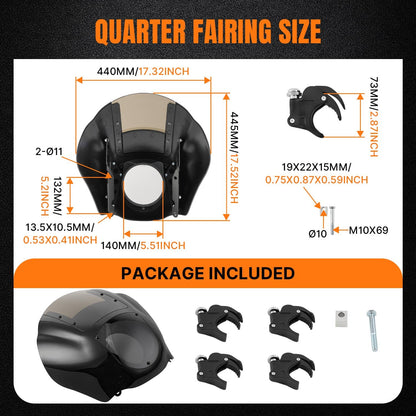Bethesda Industrial Fit For Harley Dyna 2006-2017 Quarter Headlight Fairing Windshield & 49mm Clamps