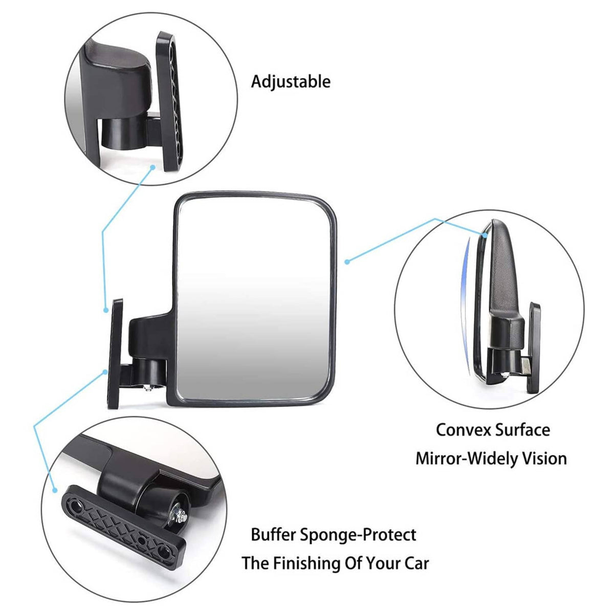 Bethesda Industrial Universal Golf Cart Side Mirrors No Drilling Rear View Mirror for EZGO Club Car