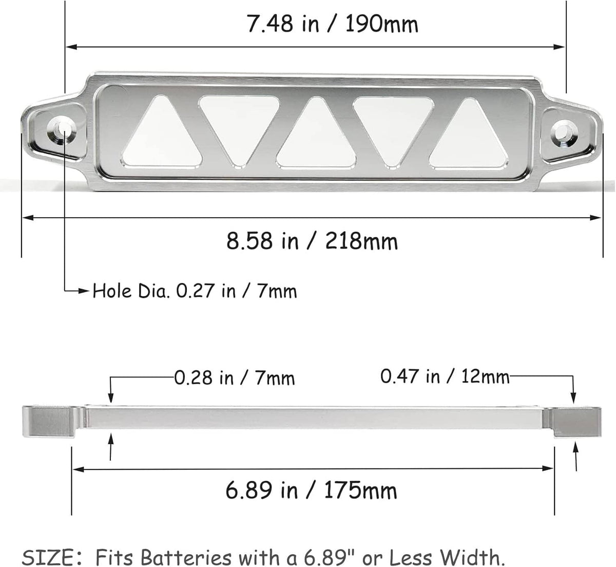 Bethesda Industrial Aluminum Car Battery Hold Tie Down Bracket Mount Kit w/ 10''J-Hooks Bolts Silver