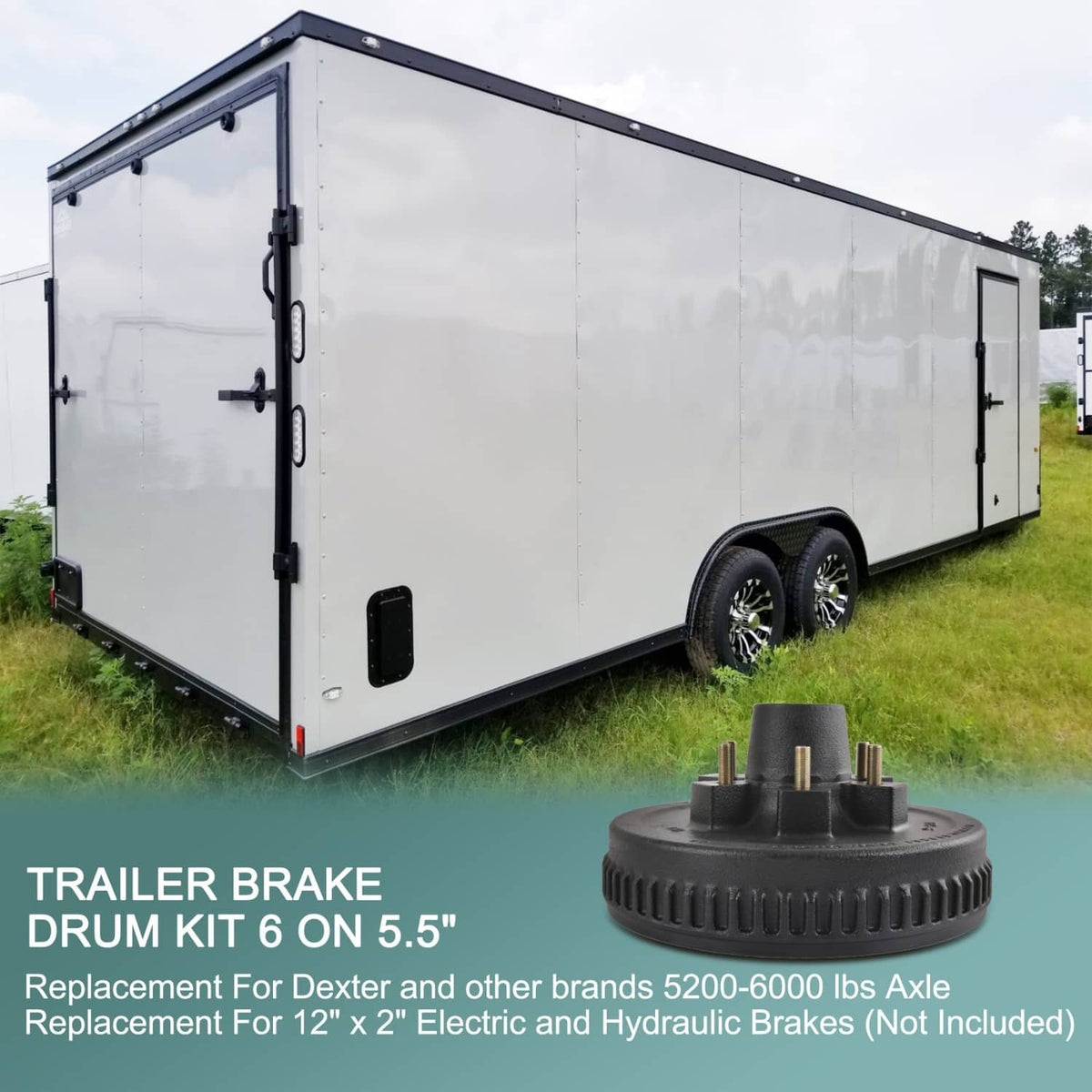 Bethesda Industrial 12"X2" Trailer Brake Hub Drum Kit 6 on 5.5" for 5200 - 6000 Lbs Axle