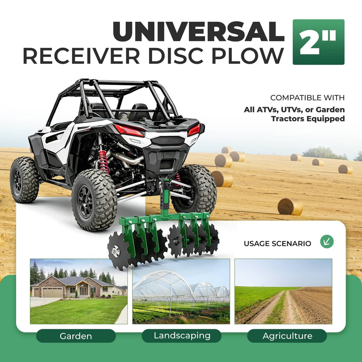Bethesda Industrial Disc Harrow Plow 35" For ATVs UTVs Garden Tractors 2" Receiver Hitch W/ 8 Blades