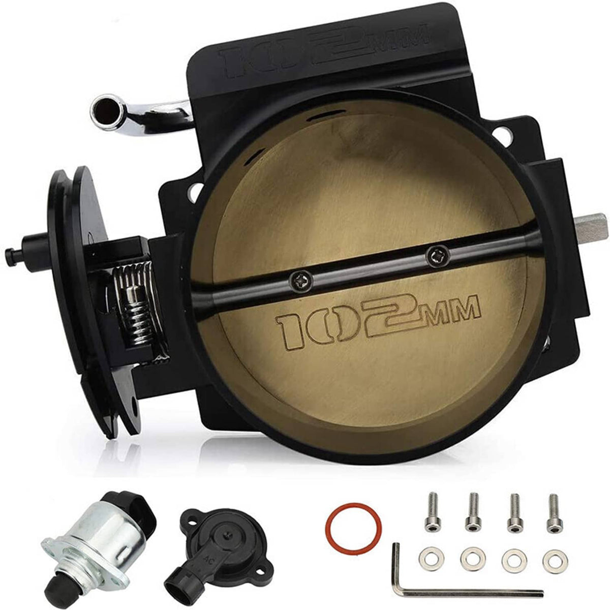 Bethesda Industrial Black 102mm Throttle Body w/Throttle Cable & TPS IAC For GM Gen III LS1 LS2 LS6
