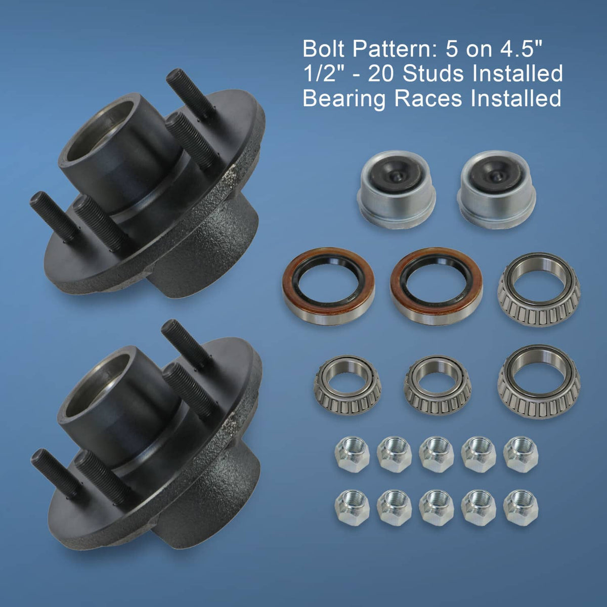 Bethesda Industrial 2PCS Trailer Idler Hub Kits 5 on 4.5 for 3500 lbs Axle - 22017K 1/2"-20 thread