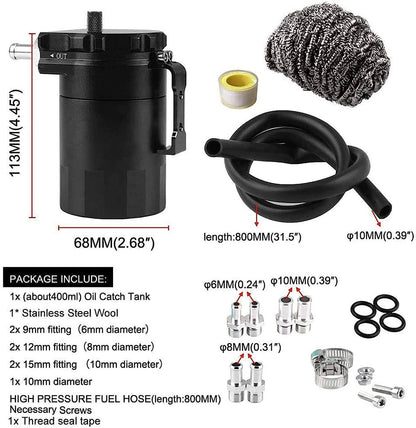 Bethesda Industrial Universal Black Oil Catch Can Kit with Hose Baffled Reservoir Tank Aluminum