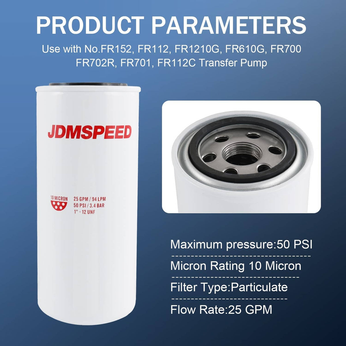 Bethesda Industrial Fill-Rite F1810PM0 18 GPM 1-12UN 50PSI Particulate Spin On Fuel Filter 10 Micron