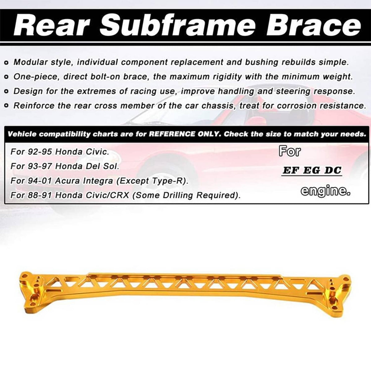 Bethesda Industrial Rear Lower Control Arm Subframe Brace Tie Bar for 1992-1995 Honda Civic EG 88-95