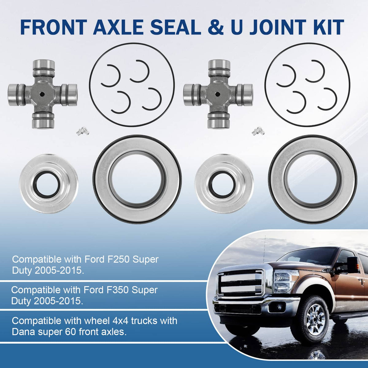 Bethesda Industrial Front Axle Seal And Greaseable U Joint Kit For Ford 2005-14 F250 F350 Super Duty