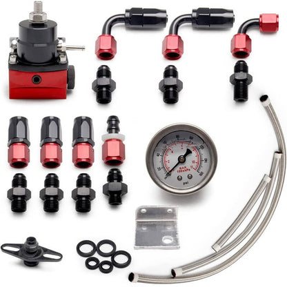 Bethesda Industrial Black-Red Adjustable Fuel Pressure Regulator Kit Oil 0-100psi Gauge -6AN 6AN