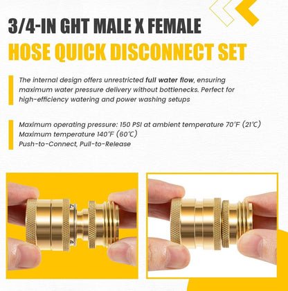 Bethesda Industrial Hose Quick Disconnect Set Brass 3/4” GHT Male x Female Replace for Dramm 22729