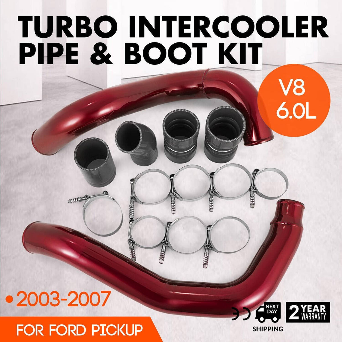 Bethesda Industrial Red Turbo Intercooler Pipe Boot Kit CAC Tubes for 2003-07 Ford 6.0L Powerstroke