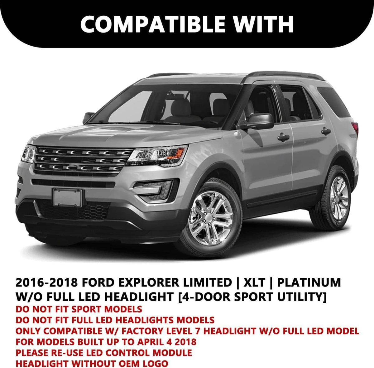 Bethesda Industrial Driver Left Side Headlight w/ LED DRL For 2016-19 Ford Explorer Chrome Housing