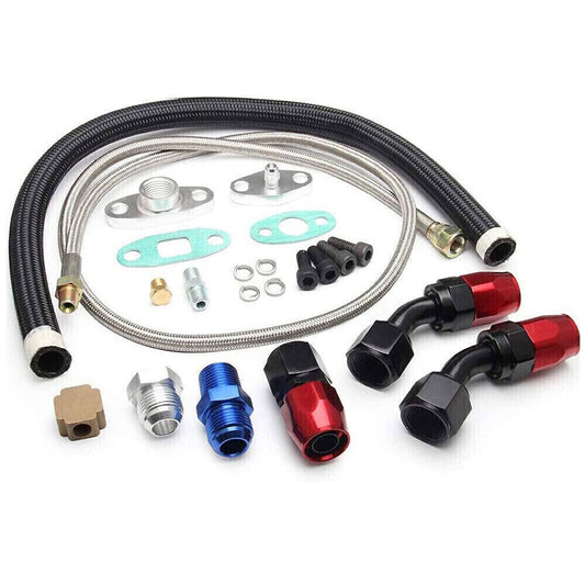Bethesda Industrial Oil Feed Line+10AN Oil Drain Return Fitting Kit For Turbo T3 T4 T6 GT45 T04E T66