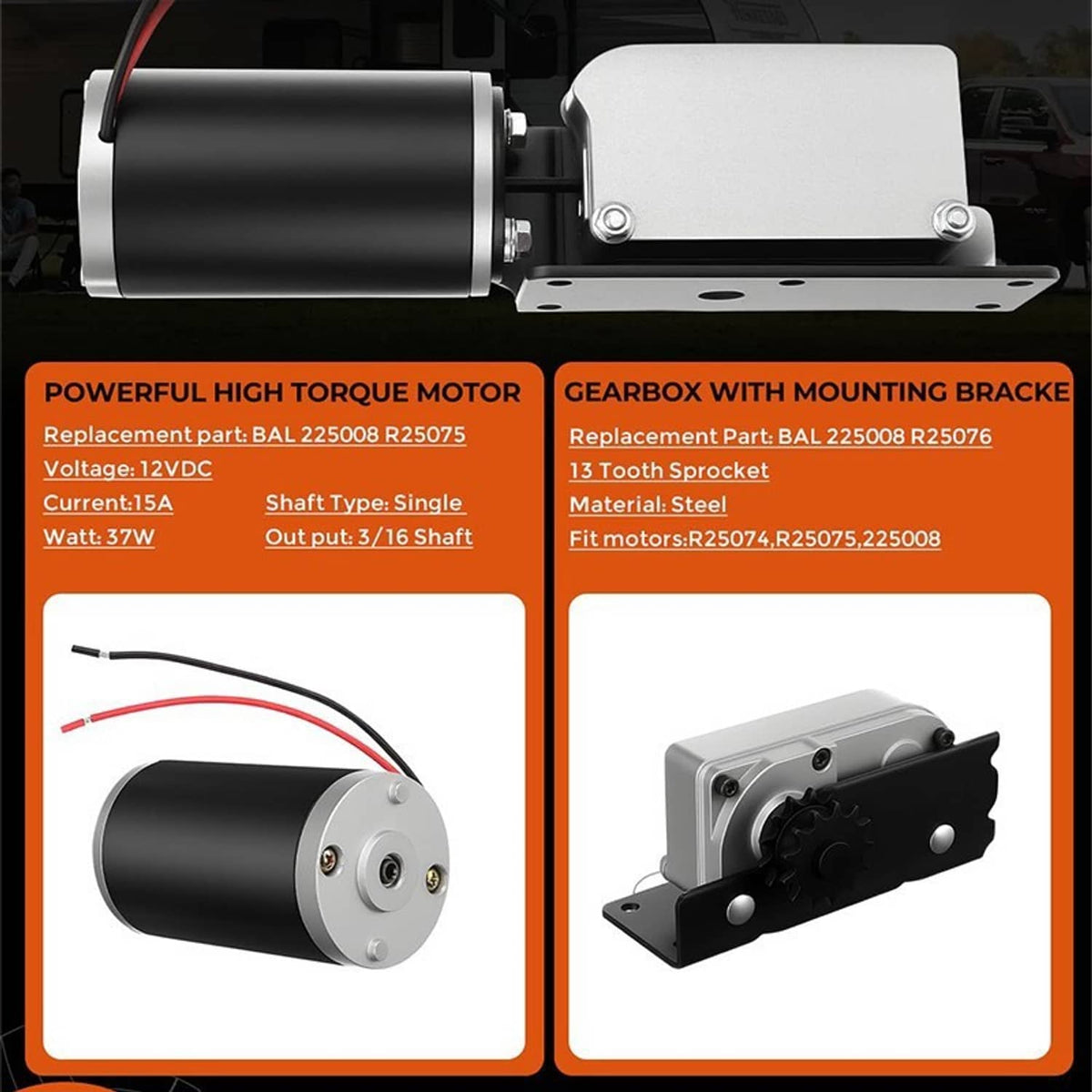 Bethesda Industrial New RV Slide Out Gear Box and High Output Motor,Replace FOR ‎R25076-1, R25075