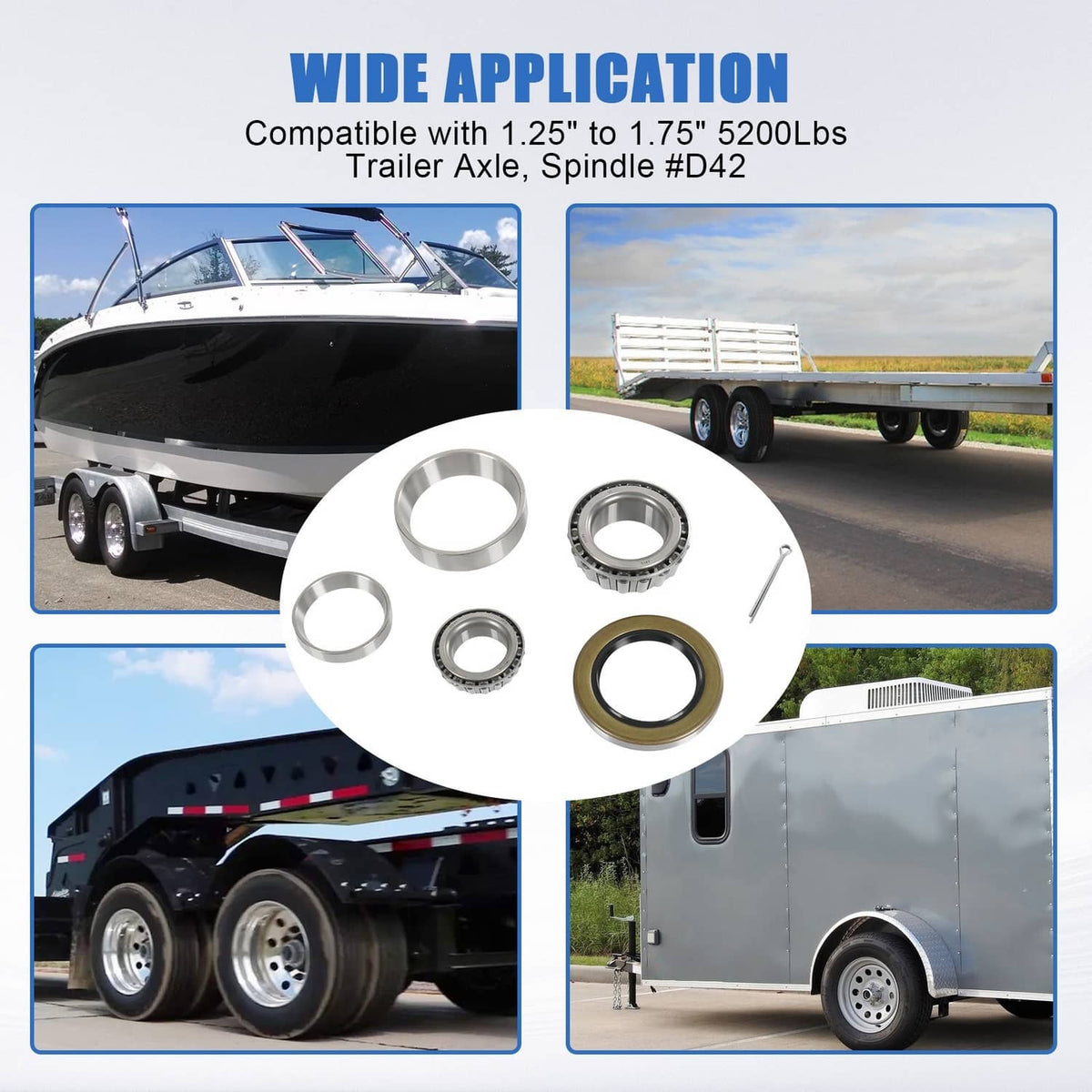 Bethesda Industrial 5200# Bearing Axle Kit 25580+ LM67048 1.25" Bearing Trailer Wheel & Mobile Home