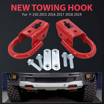 Bethesda Industrial Red 2 Pcs Towing Hooks FL3Z17N808A w/ Hardware Front For 2009-2019 Ford F150