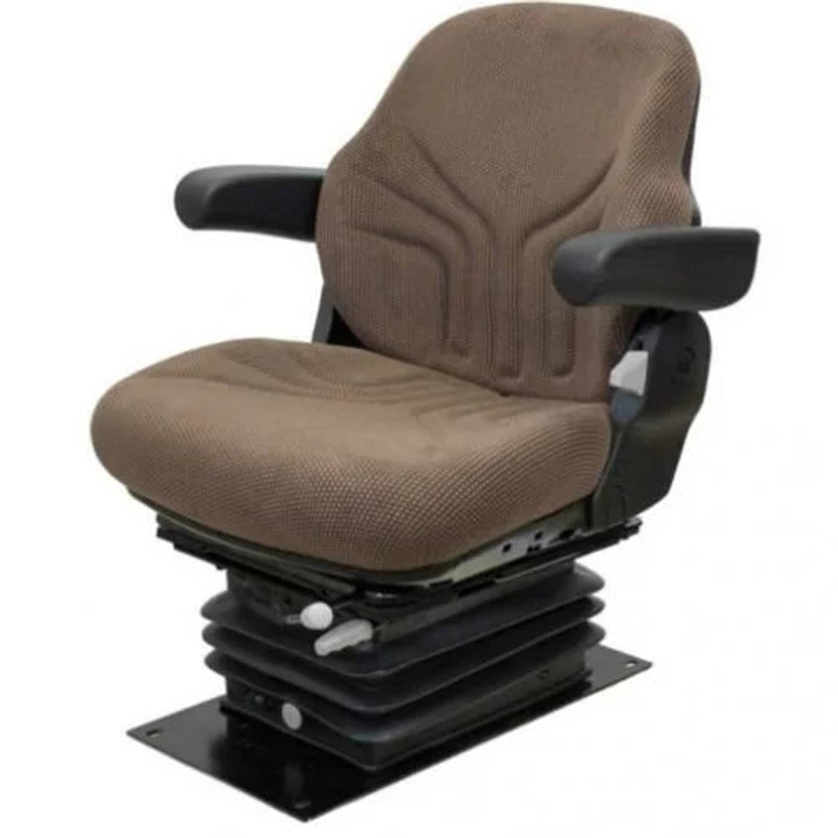 Bethesda Industrial Seat Assembly - Grammer Style Air Suspension with Armrests Fabric Brown