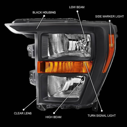 Bethesda Industrial For 2021 2022 2023 Ford F150 Halogen Black Headlights Headlamps Pair Left+Right
