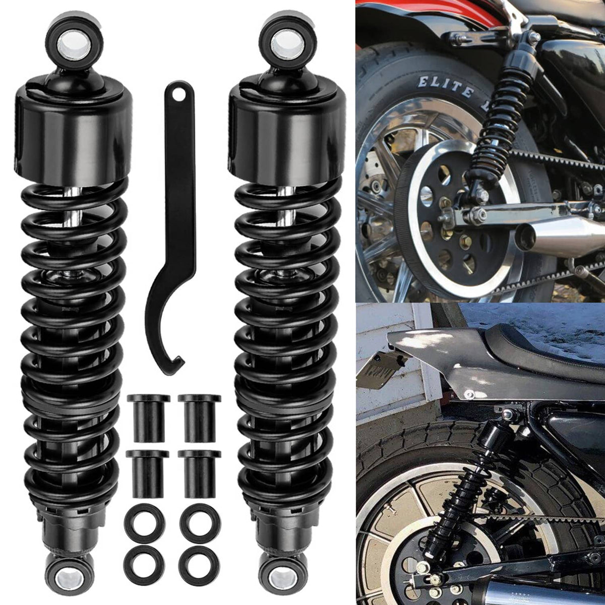 Bethesda Industrial Black 15" Rear Shocks Absorbers Fit for Harley Sportster XL1200 883 48 72 Pair