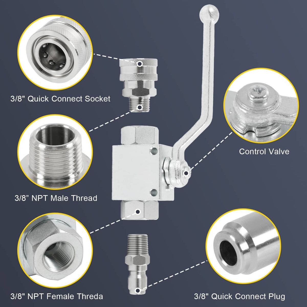 Bethesda Industrial Steel High Pressure Washer Ball Valve Kit, 3/8 Inch Quick Connect 4500 PSI