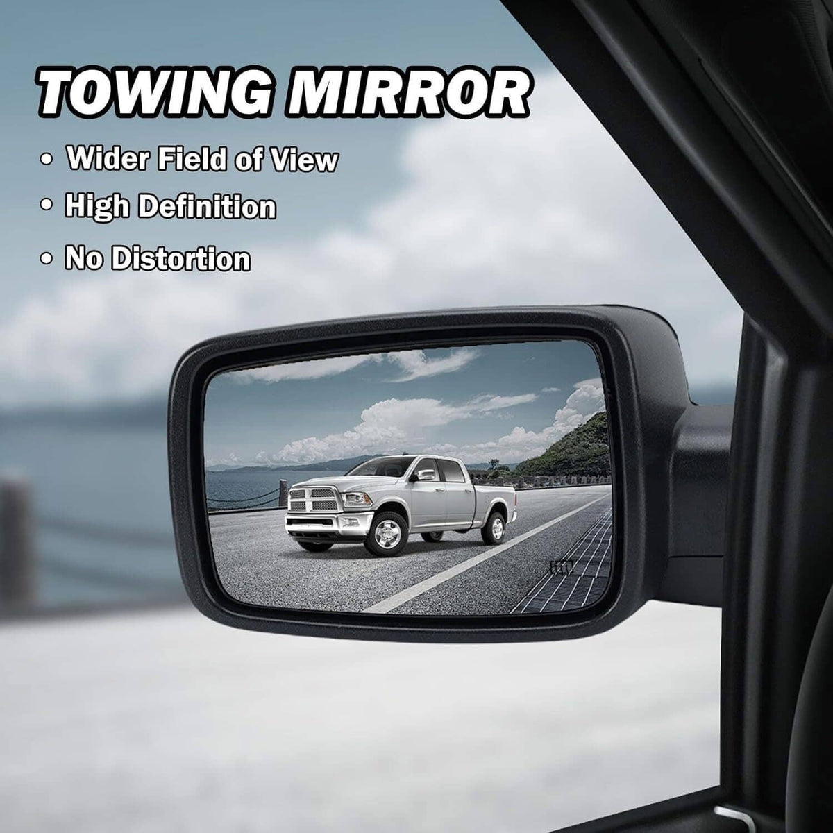 Bethesda Industrial Driver/Left Side Mirror Sliver Cover Power Folding Signal For 2013-2018 Ram 1500
