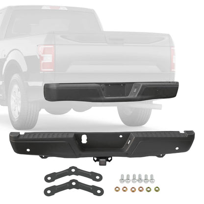 Bethesda Industrial Black Rear Bumper Assembly w/ Max Tow Hitch w/ Sensor Holes For 15-20 Ford F-150