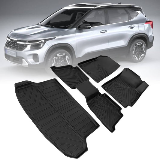 Bethesda Industrial Front Floor Mats + Rear Trunk Mat Cargo Liner TPE For 2021-2024 Kia Seltos 4Pcs
