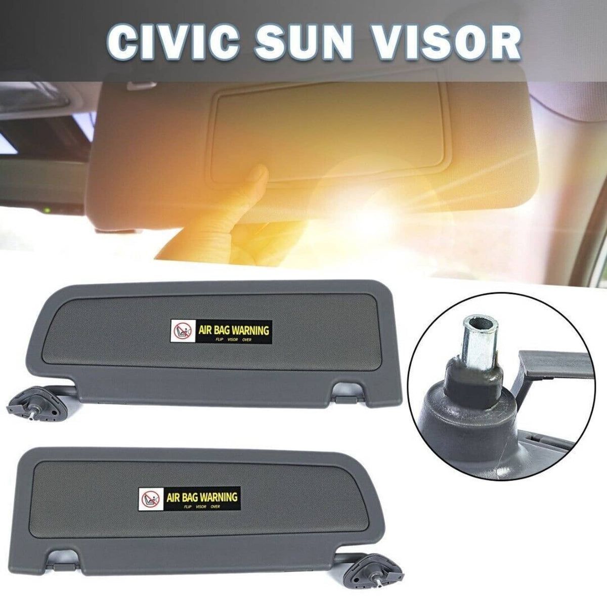 Bethesda Industrial 2Pcs Sun Visor Dark Gray Left & Right Visor Set For 2006-2011 Honda Civic Visors