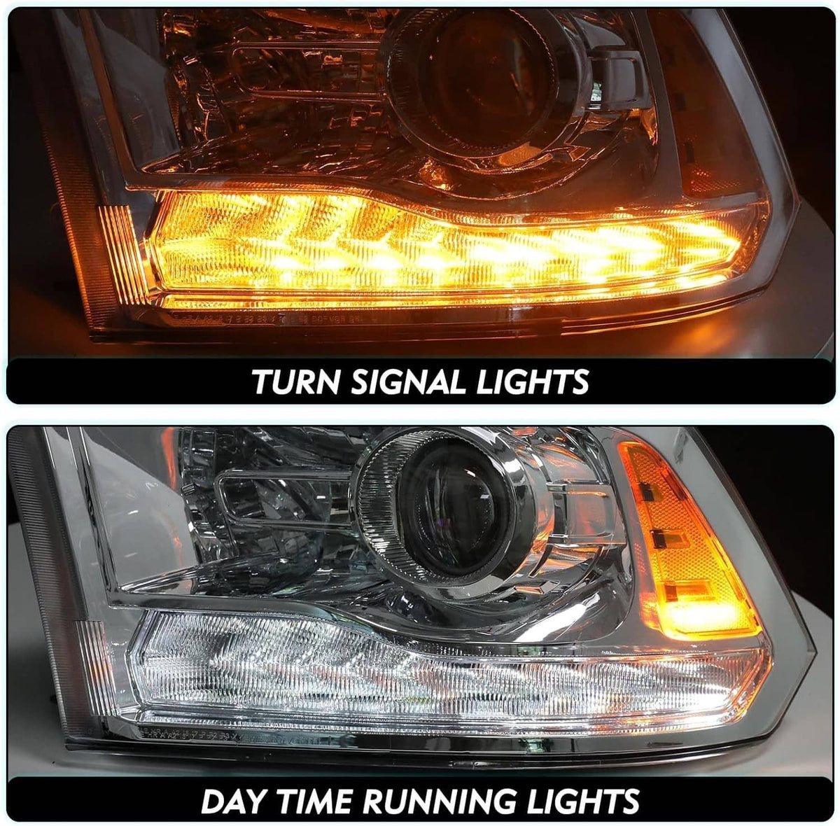 Bethesda Industrial Fit For 2009-2018 Dodge Ram 1500 2500 3500 Chrome Projector Headlights w/LED DRL