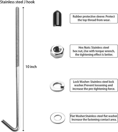 Bethesda Industrial Aluminum Car Battery Hold Tie Down Bracket Mount Kit w/ 10''J-Hooks Bolts Silver