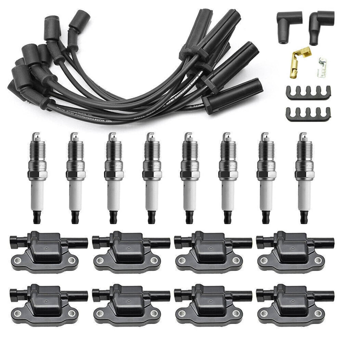 Bethesda Industrial 8 Pack UF413 Ignition Coils & 41-962 Spark Plugs w/ Spark Plug Wires For Chevy