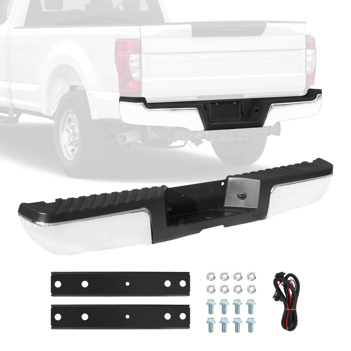 Bethesda Industrial Rear Step Bumper FOR 2008-2016 Ford F250 Super Duty Chrome w/o Sensor Holes