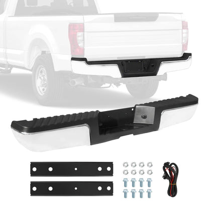 Bethesda Industrial Rear Step Bumper FOR 2008-2016 Ford F250 Super Duty Chrome w/o Sensor Holes