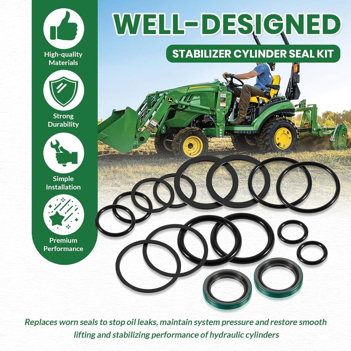 Bethesda Industrial 2 Pack AM36221 Stabilizer Cylinder Seal Kit for John Deere Rod: 1.125” Bore: 2”
