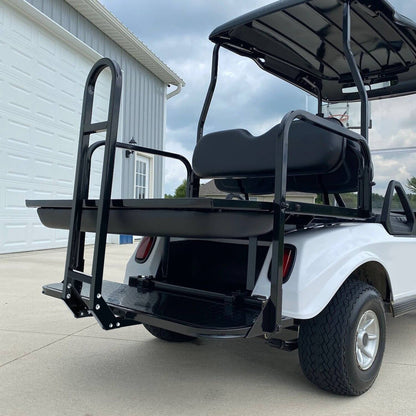 Bethesda Industrial Golf Cart Flip Rear Back Seat Kit Black Cushion For Club Car DS 00-13 w/Grab Bar