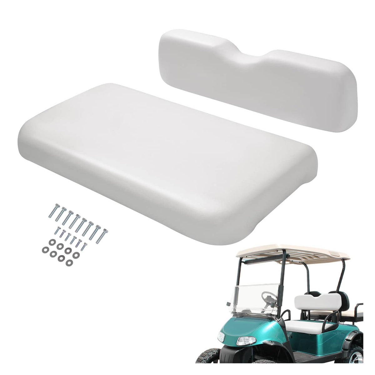Bethesda Industrial White Golf Cart Front Seat Bottom Cushion Backrest For EZGO RXV 2008-Up Models