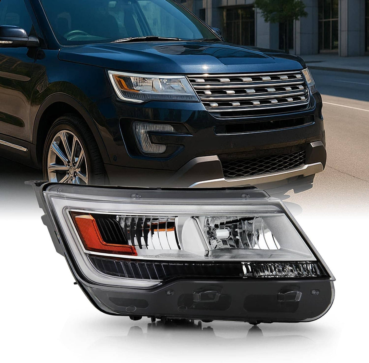 Bethesda Industrial New Right Side Headlights Assembly w/LED DRL For 2016-2019 Ford Explorer Chrome