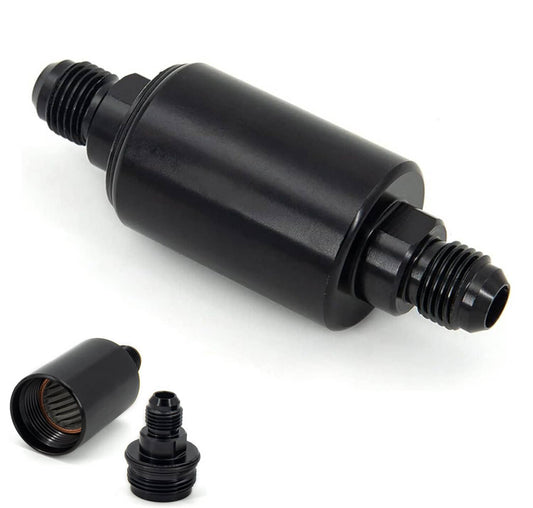 Bethesda Industrial Universal -6AN Inline Fuel Filter High Flow 100 Micron Cleanable AN6 6AN Black
