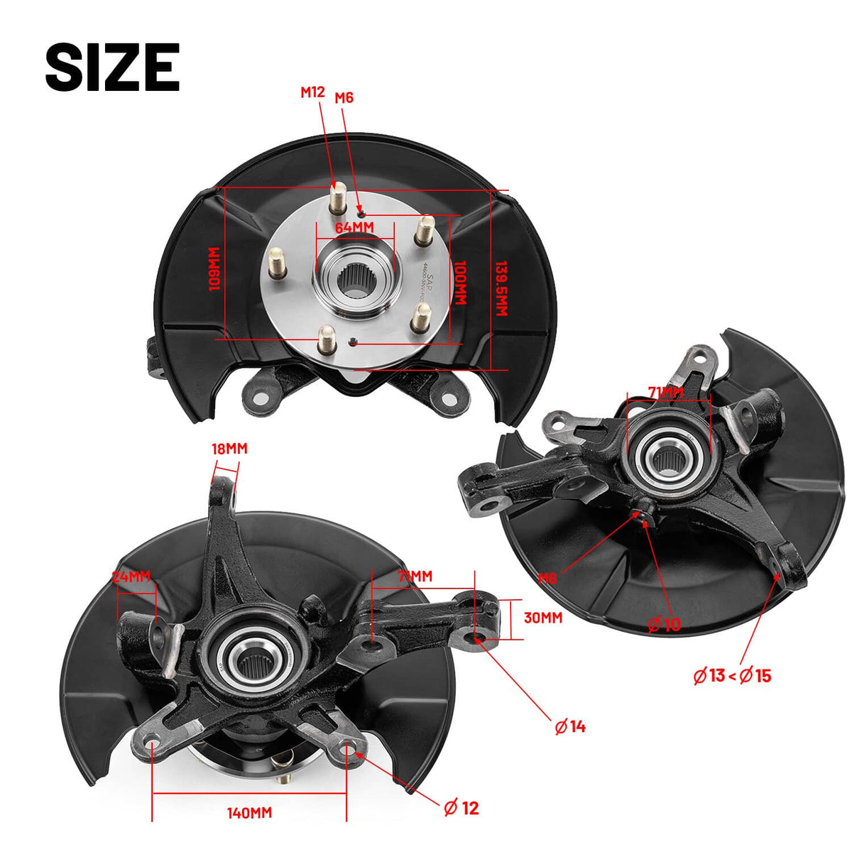 Bethesda Industrial For Honda Civic 06-11 Front LH RH Steering Knuckle & Wheel Hub Bearing Assembly
