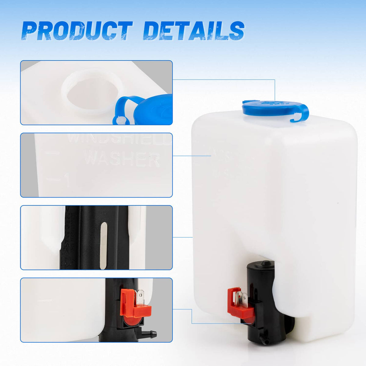 Bethesda Industrial Windshield Washer Bottle Tank Pump Wiper System Reservoir Kit 12V Universal 1.5L