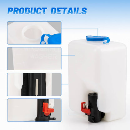 Bethesda Industrial Windshield Washer Bottle Tank Pump Wiper System Reservoir Kit 12V Universal 1.5L